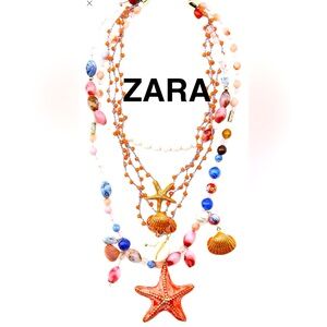 ZARA Vibrant Marine Starfish and Shell Charm Layered Necklace - NEW
